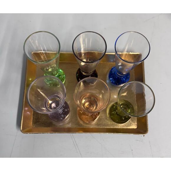 Vintage Bubble Glass Ball Bottom Hand-Blown Cordial Shot Glasses, Set of 6 - Picture 5 of 6